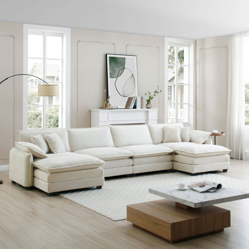 Canapé en velours côtelé de qualité supérieure avec repose-pieds pour un confort ultime, Beige