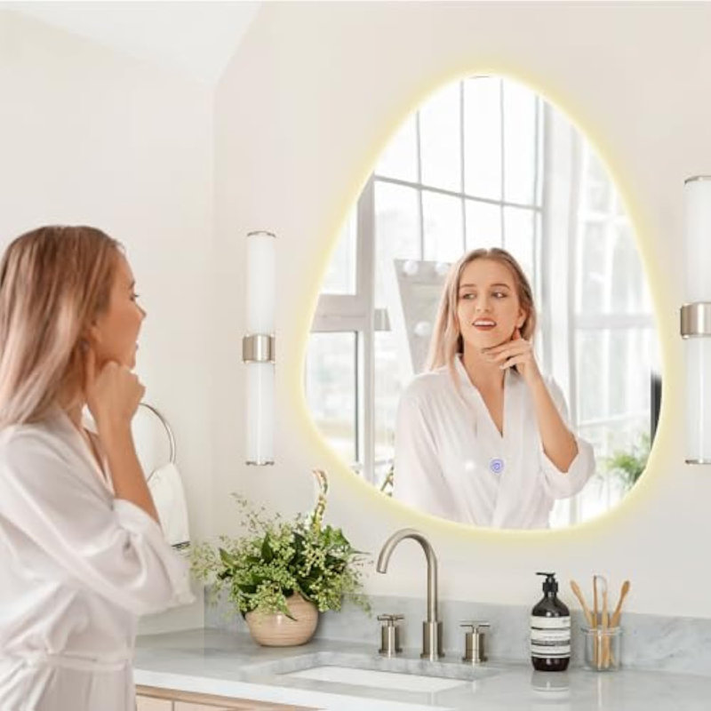 22 "X 28" miroir triangulaire à DEL, de forme irrégulière, miroir de coiffeuse unique, miroir mural sans cadre pour salle de bain, salon, chambre à coucher, vestibule