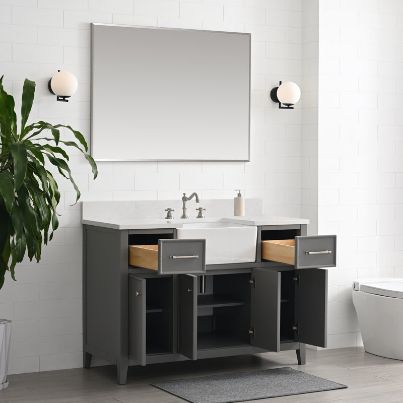Meuble-lavabo simple 48 po Aisa, Gris / Nickel brossé