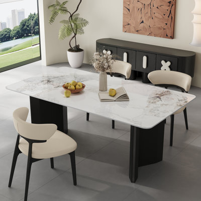 Ensemble de salle à manger 5 pièces de luxe avec table d'appoint en marbre et 4 chaises rembourrées