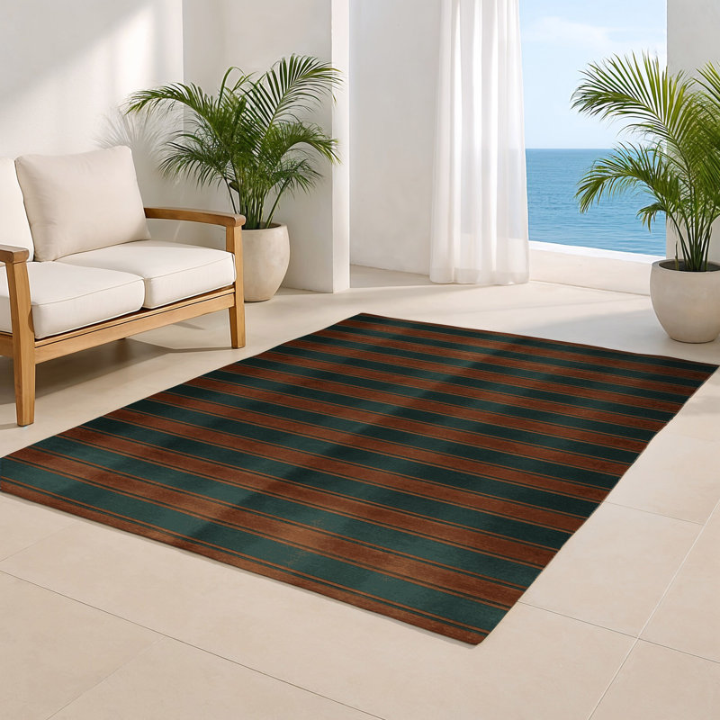 Tapis intérieur / extérieur vert HorizontalStripes, Rectangulaire 2 pi x 3 pi