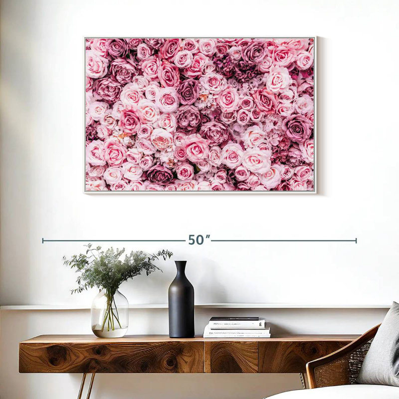 Bed Of Pink Roses, Floating Frame White, 37" X 25"