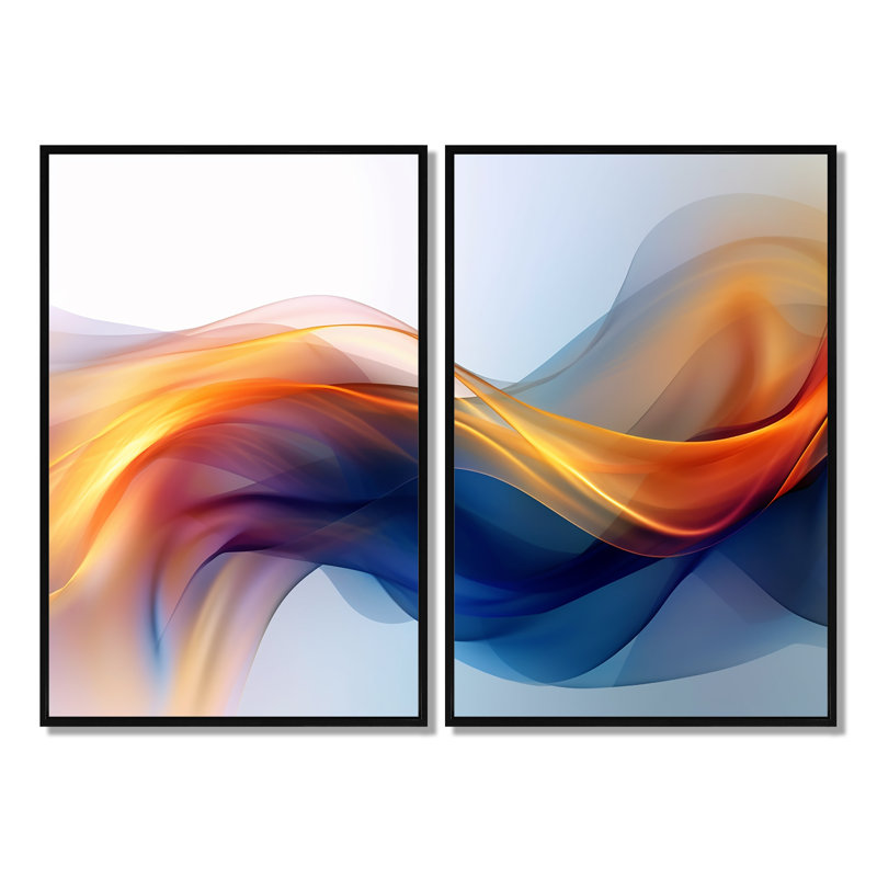 Impression sur toile orange, fractale fractale orange et bleu, 36" H x 48" W, Impression encadrée flottante, Black