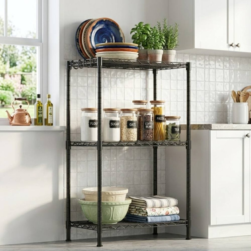 Three-Tier Metal Storage Rack (Black)
