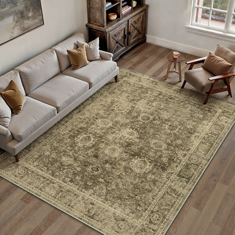 Tapis oriental lavable à la machine Romola pour salon avec envers antidérapant, Rectangle 6 pi x 9 pi