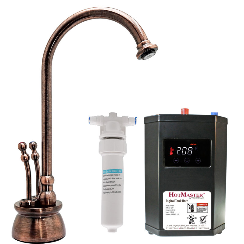 Docalorah 10" 2-Handle Hot and Cold Water Dispenser Faucet with Digital Tank and Filter, Antique Copper