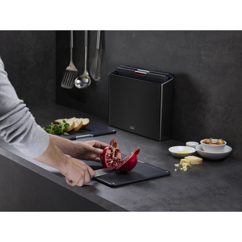 Joseph Joseph Folio Steel 4-Piece Cutting Board Set with Steel Case, Black