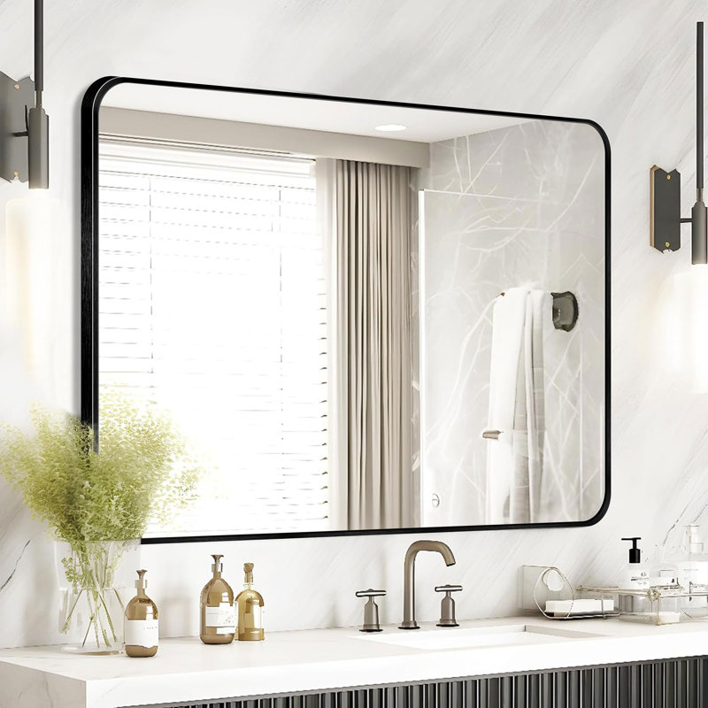 Ensemble de 2 miroirs muraux Viridiana, Noir, 40 po x 30 po