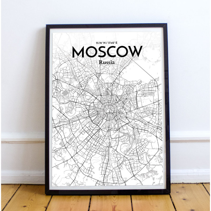 Moscow City Map - Unframed Graphic Art Print on Paper, 43.2cm H x 27.9cm W x 0.13cm D, Grey