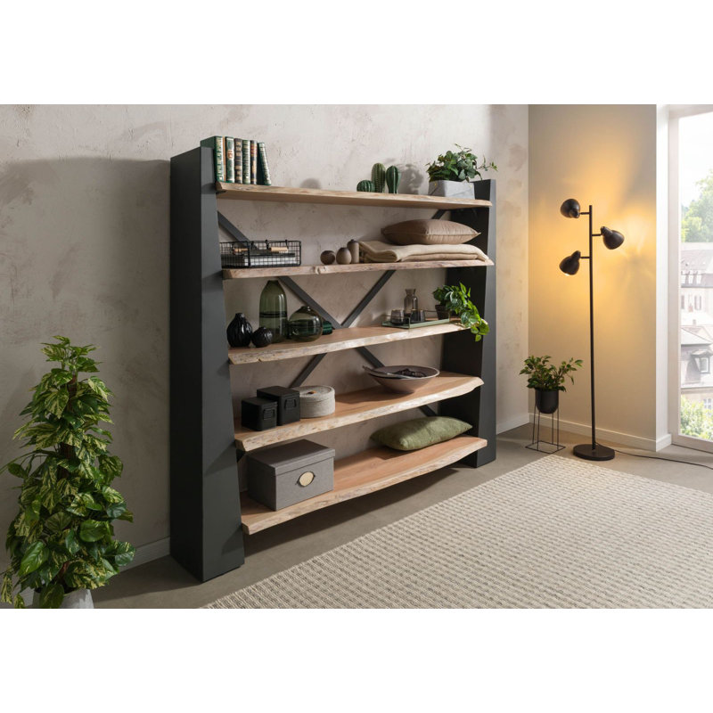 NATURAL IDOL 178cm H x 200cm W Solid Wood Standard Bookcase, Natural Sheesam Wood
