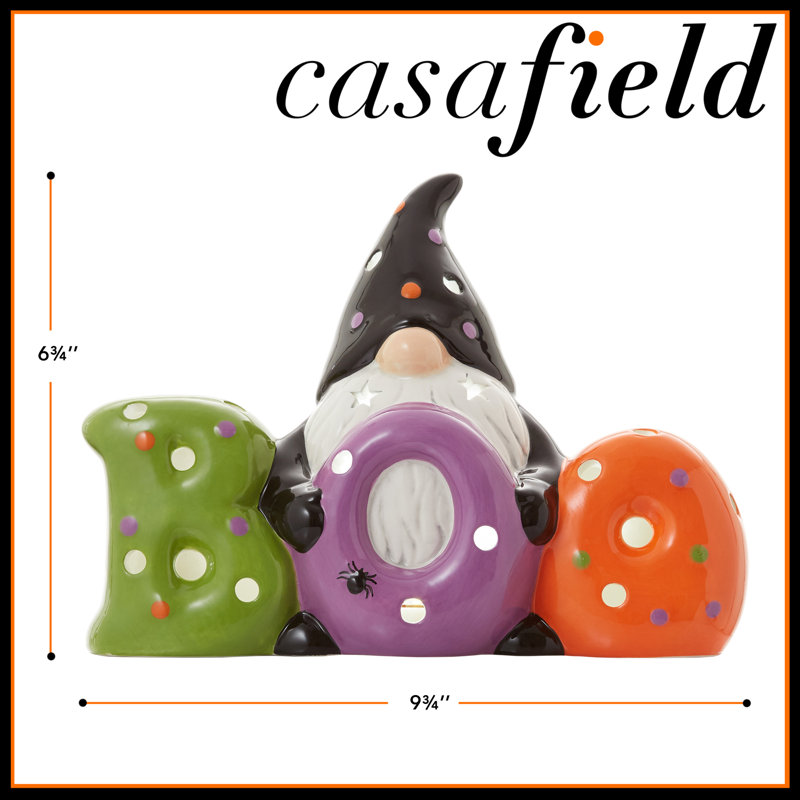 Multicolor Ceramic Halloween BOO Gnome with LED Lights