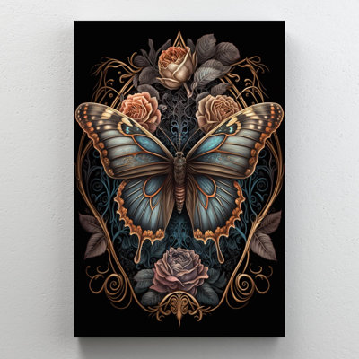 Roses et papillon - impression sur toile tendue