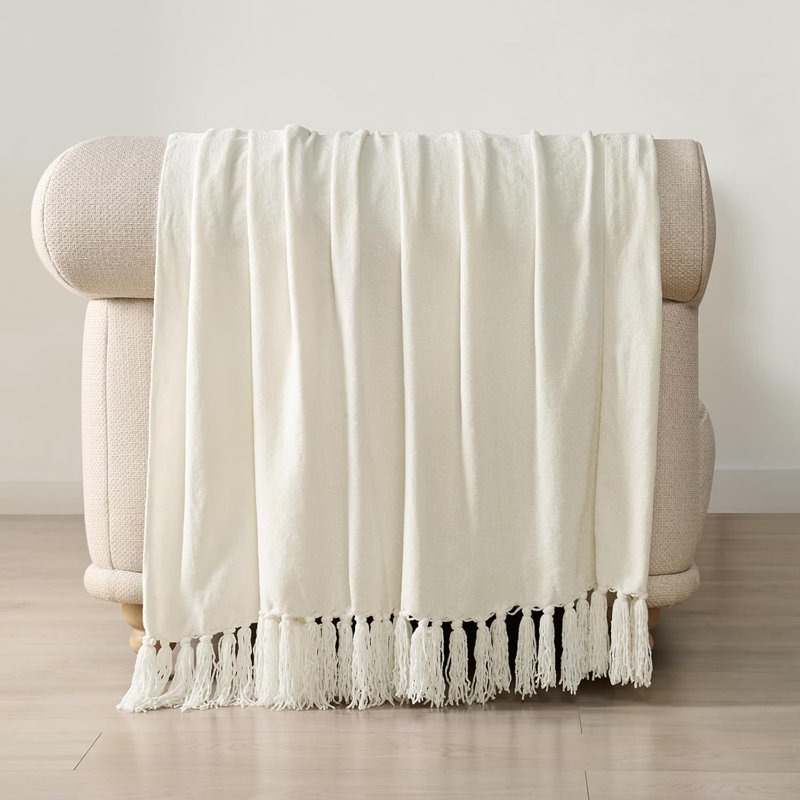 Jeté en chenille douce, Ivoire / blanc, L 60 po x l 50 po