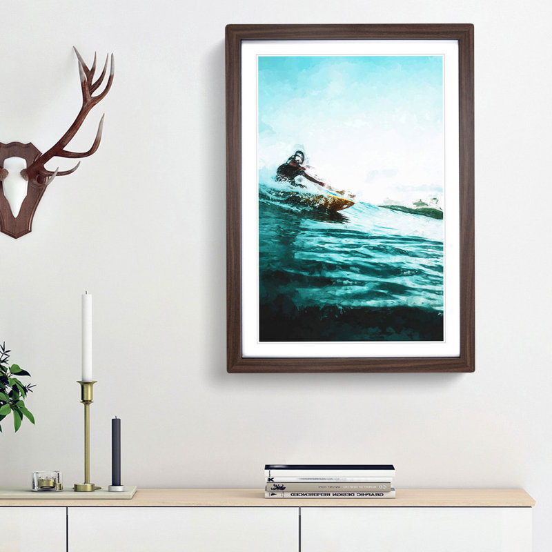 Surfing in Indonesia in Abstract - Framed Print, 65cm H x 48cm W x 2cm D, Walnut Framed