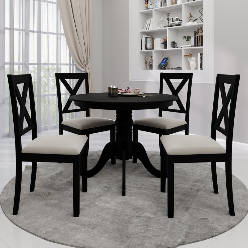 Rassul 4 - Person Pedestal Dining Set, Black/Beige, Black
