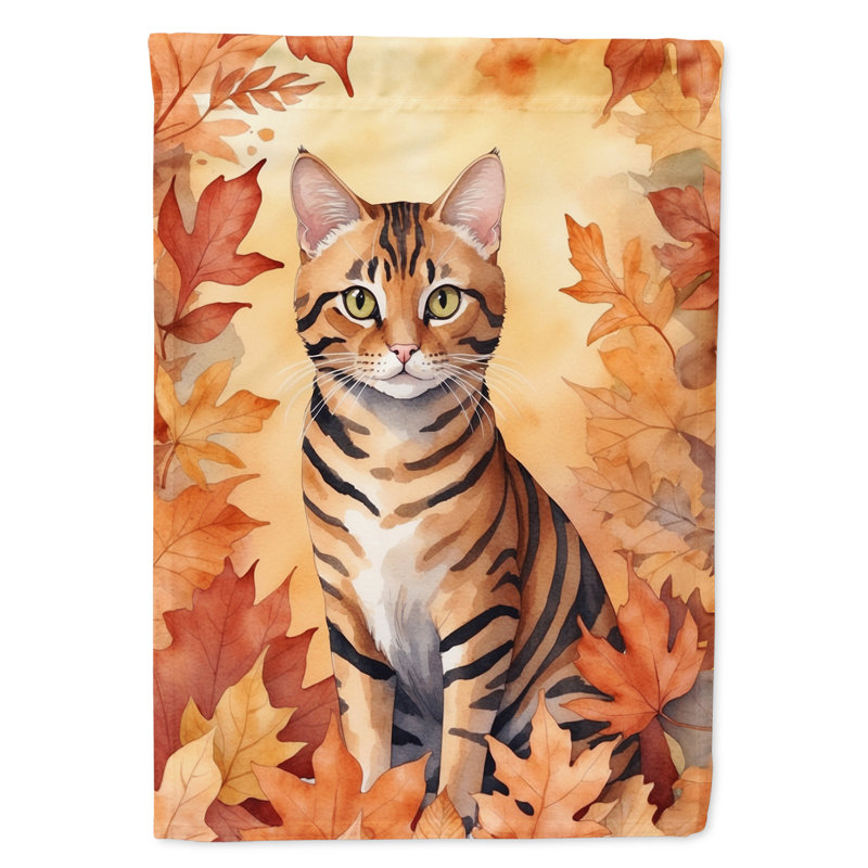 Chat en feuilles d'automne drapeau de jardin, Toyger