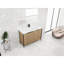 Meuble-lavabo autoportant avec lavabo en résine. Décor moderne. Portes à fermeture en douceur. Vaste espace de rangement. Base en contreplaqué. Style de couleur café. Charnières de porte. Apparence-120658744