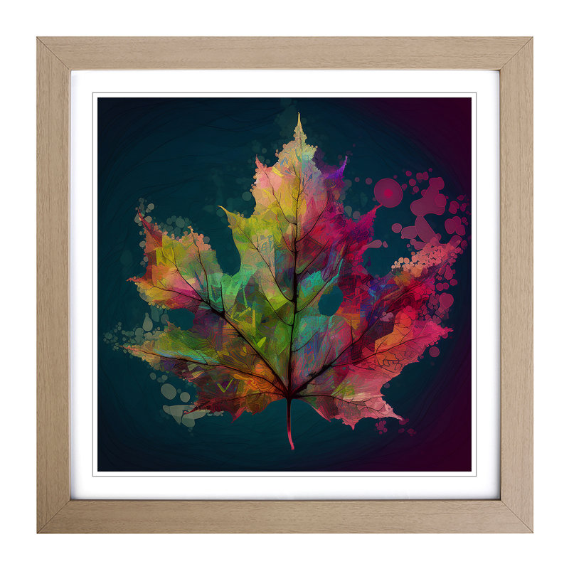 Leaf Glitch Art - Single Picture Frame Print on Wood, Oak