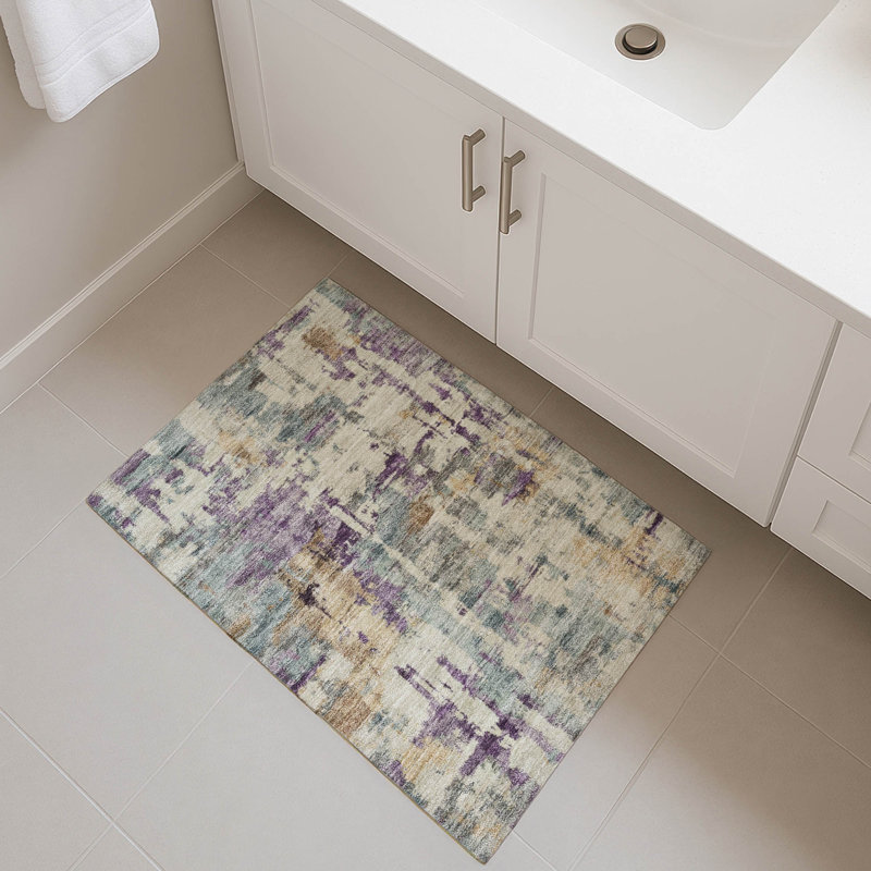 Premium Machine Washable Mayfield AMF2072 Abstract Rug, 1'8" x 2'6", Linen