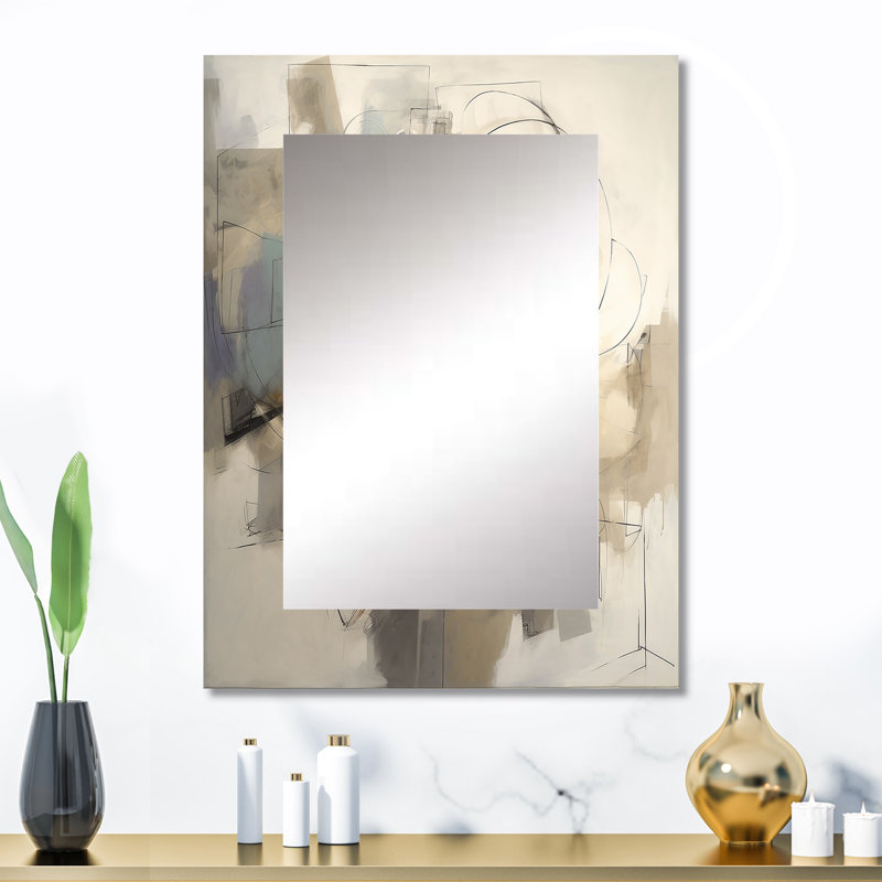 Grey Beige Geometric Blend II - Minimalism Decorative Mirror, Gray Wall Mirror, Printed Metal Art, 32" x 24"