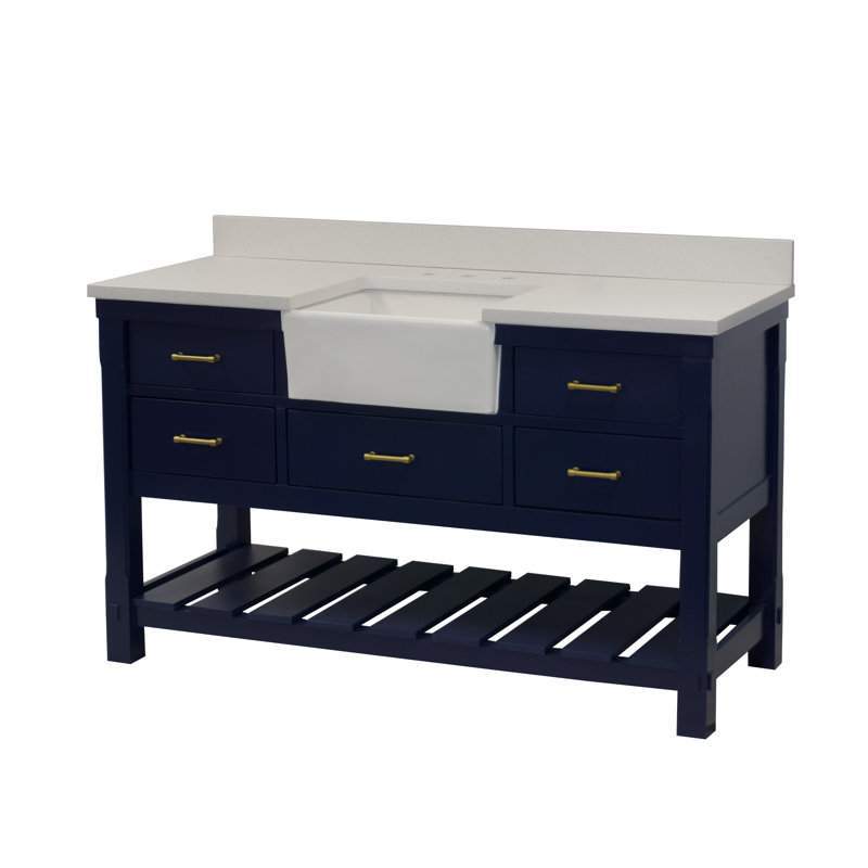 Hitton 60'' Single Bathroom Vanity with Top, Quartz, Royal Blue