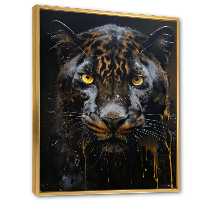 Ebony Panther Drips - reproduction sur toile, H 20 po x l 12 po x P 1 po, Cadre flottant doré