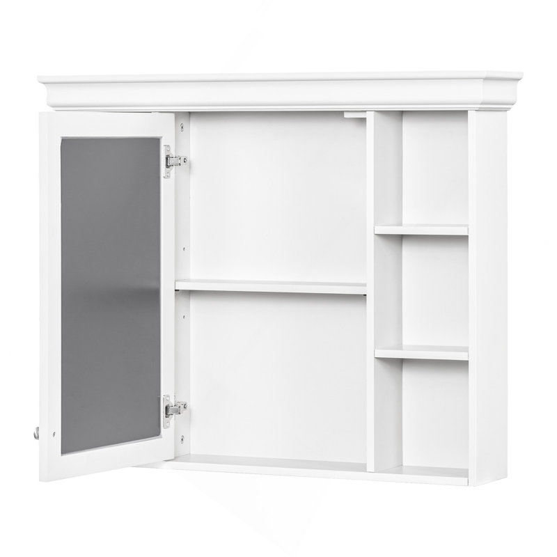 Armoire de rangement murale avec porte miroir et 6 tablettes ouvertes