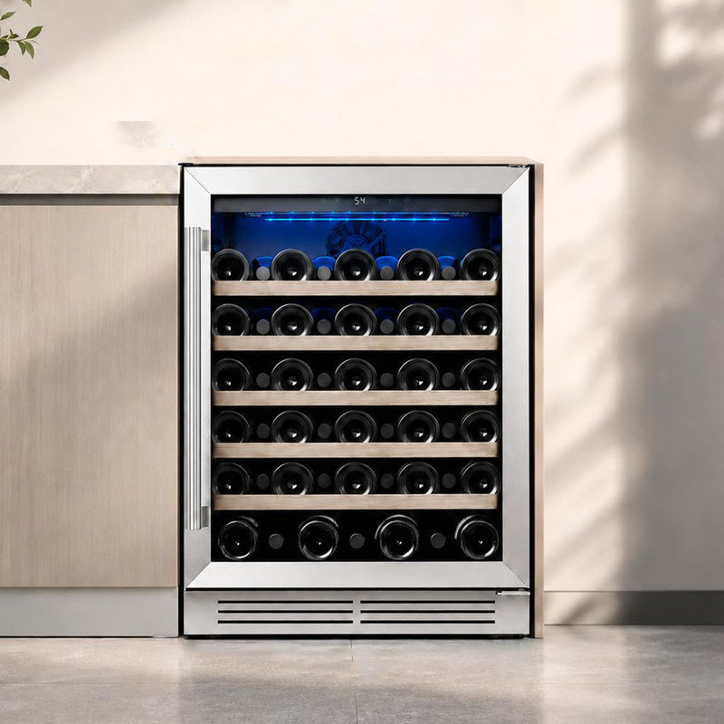Refroidisseur à vin 52 bouteilles encastré | Porte en verre en acier inoxydable à zone unique 41-64 ° F