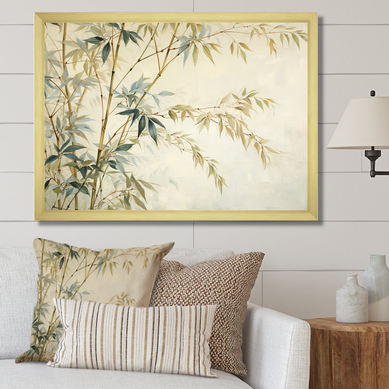 Minimalisme bambou sur toile, Encadrement doré, H 30 po x l 40 po x P 1,5 po