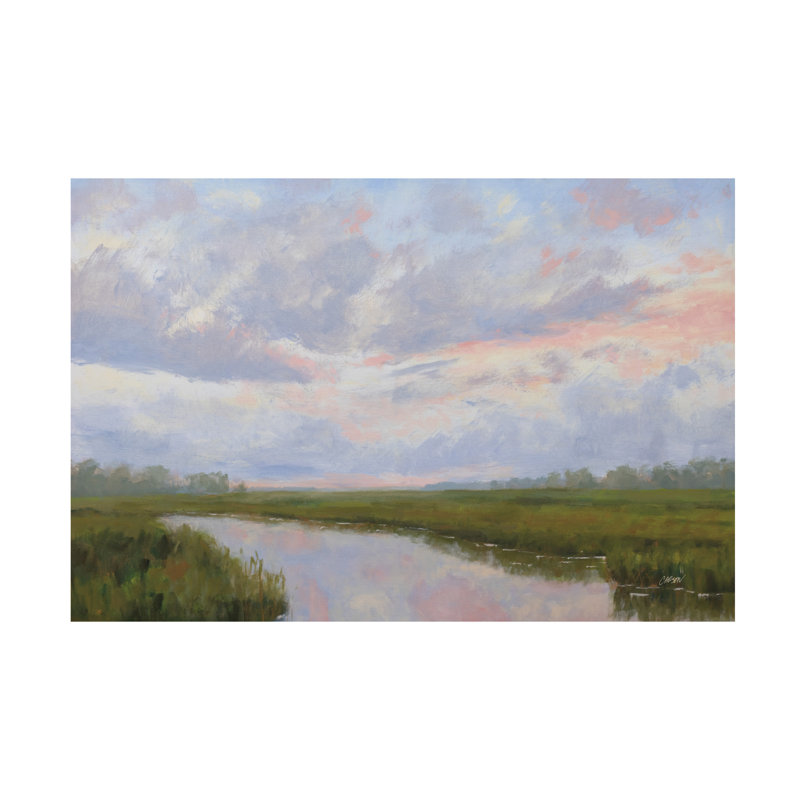 Art mural sur toile tendue - art mural «Misty Marsh Creek» de Carson Overs chercher pour le salon, la chambre à coucher ou le bureau - 22 x 32