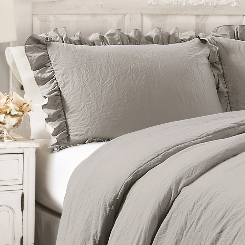 King Size Gray Microfiber Ruffled Comforter Set