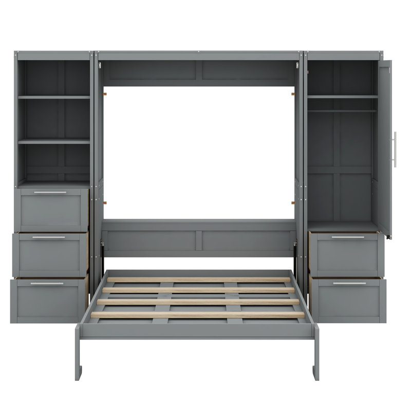 Murphy Bed Wall Bed With Closet ,Drawers And Shelves, Gray