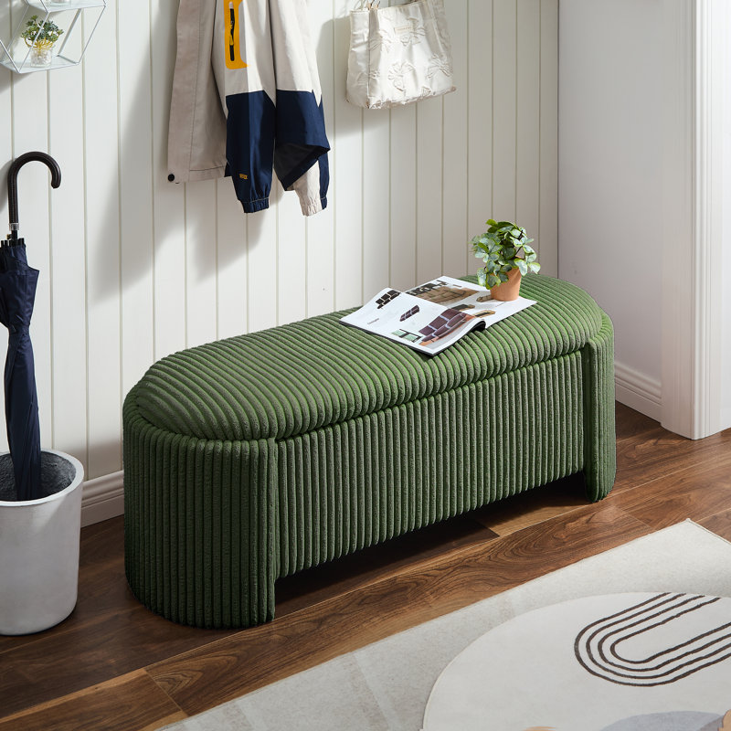 Pink Corduroy Upholstered Oval Storage Bench