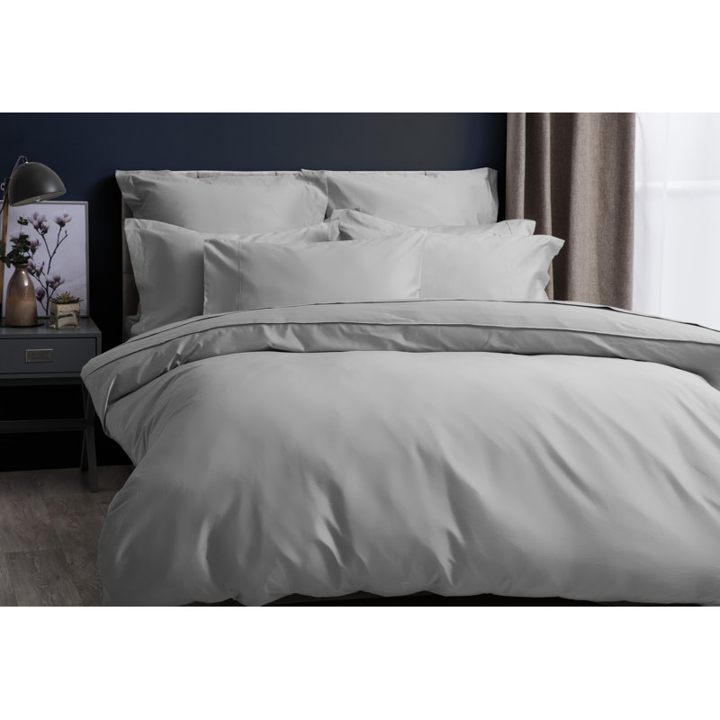 500 TC Premium Polycotton Cotton Blend Solid Colour Duvet Cover Set with Pillowcases, Platinum