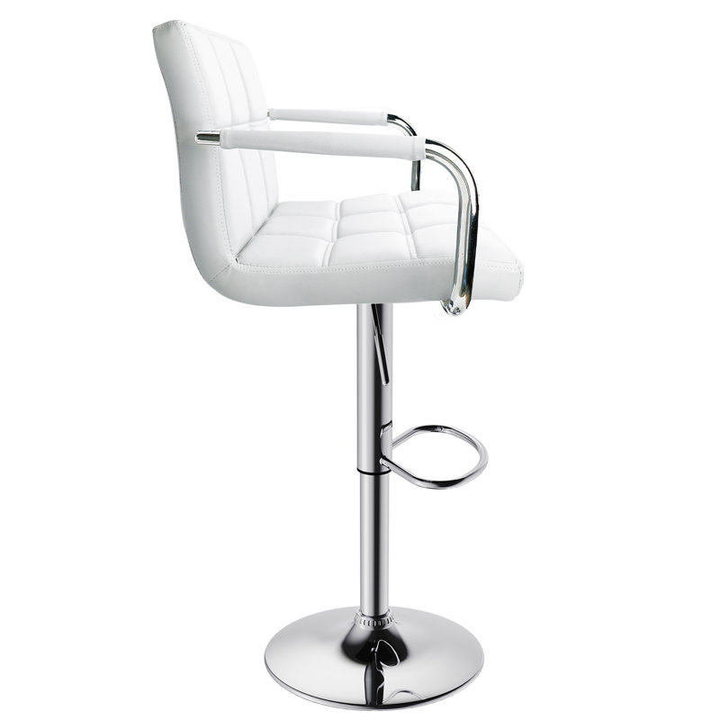 Square Back With Armrest Adjustable 32.5" Bar Stool, White