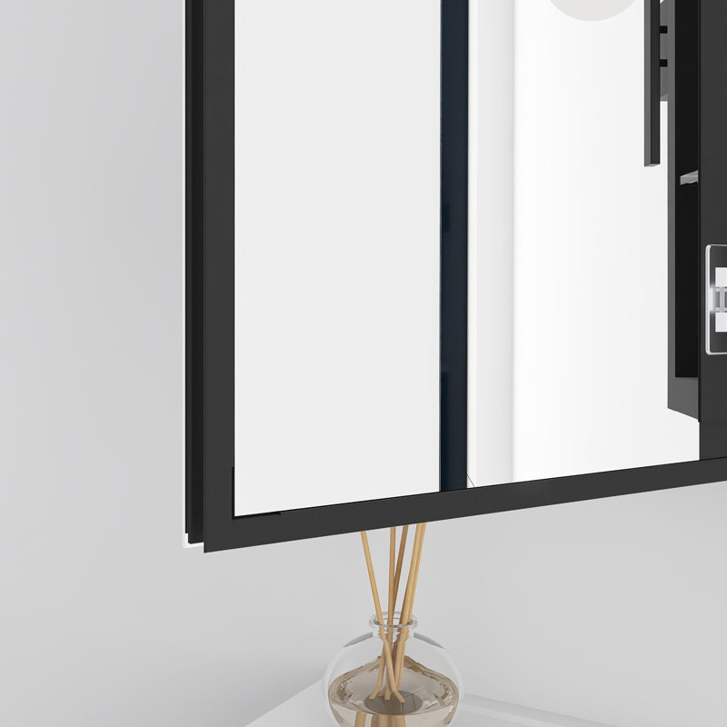 Rectangular Medicine Cabinet With Mirror, Matte Black, 24" H x 12" W x 4.63" D