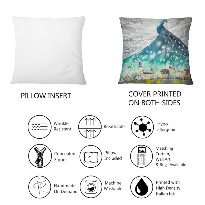 Coussin Turquoise Peacock Over City