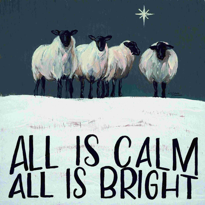 «All is Calm All is Bright - Art textuel, H 12 po x l 12 po, Non, Toile avec cadre flottant or