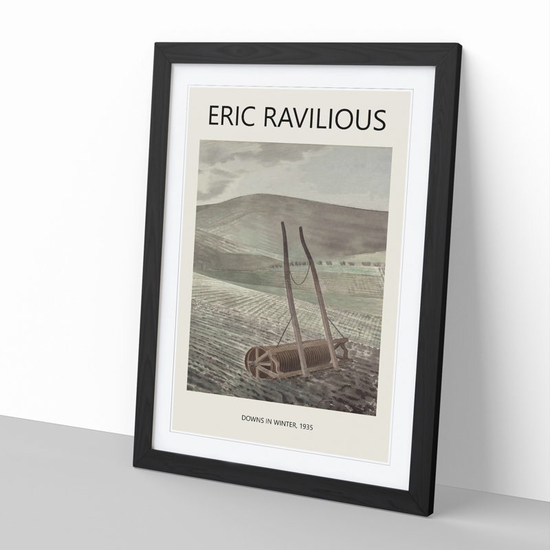 Downs In Winter by Eric Ravilious - Single Picture Frame Print, Black Framed, 48cm H x 36cm W x 2cm D