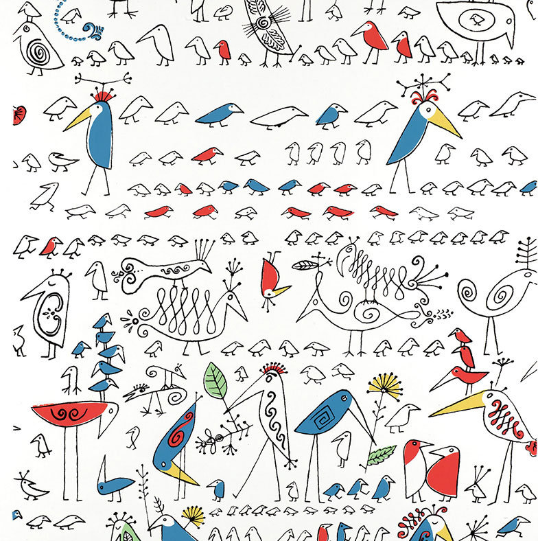 Aviary Wallpaper, Black/Blue/Red