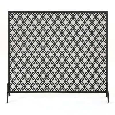 35X39 Fireplace Screen, Flower Design, Classic Matte Black Iron Finish