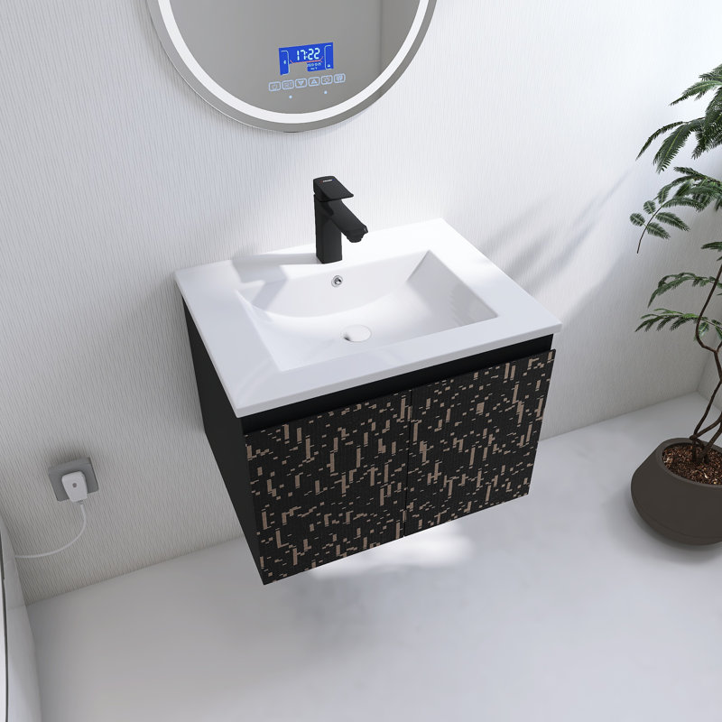  Exmore 24" Wall-Mounted Vanity with Ceramic Sink,Soft-Close Doors, Babysbreath