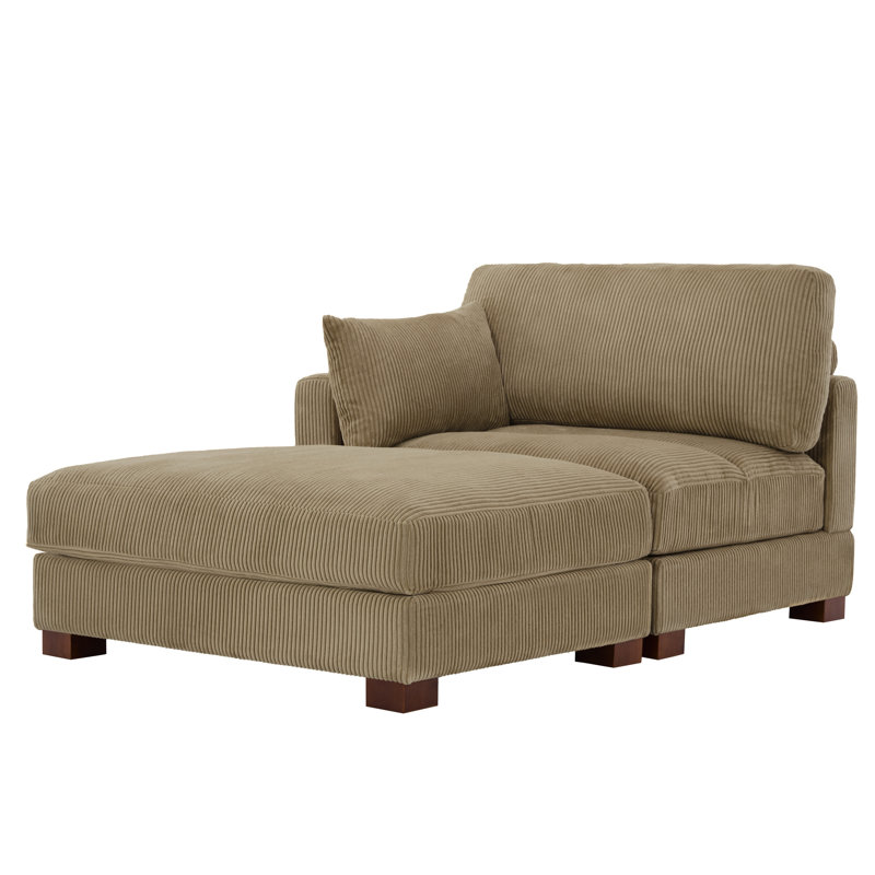 Bentura Oversized Upholstered Camel Corduroy Modular Chaise Lounge with Armrests & Throw Pillows, Left Hand Facing, Camel