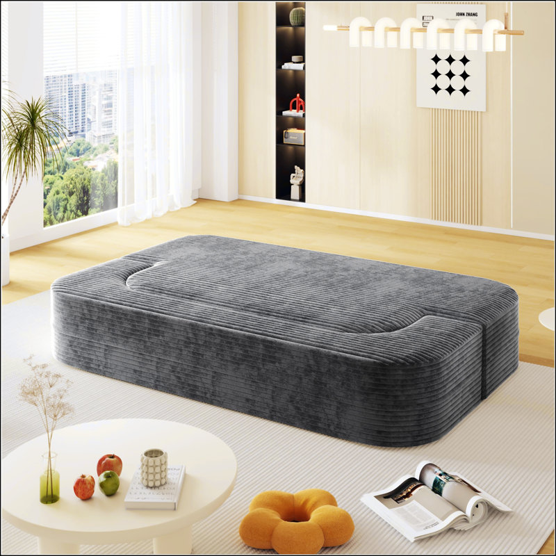Modern 2-In-1 Foldable Sofa With Functional Blanket And 2 Soft Pillows, Comfortable Plush Corduroy Fabric For Living Room And Bedroom