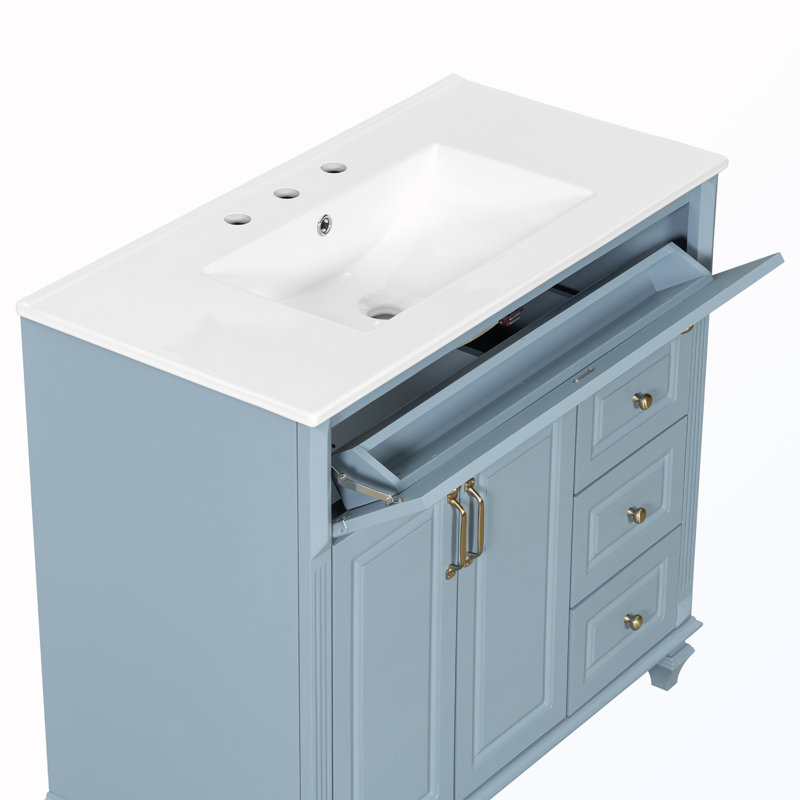 Meuble-lavabo autoportant avec tiroir rabattable, Bleu gris