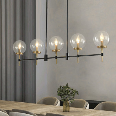 Mid-Century 5-Light Clear Glass Linear Chandelier