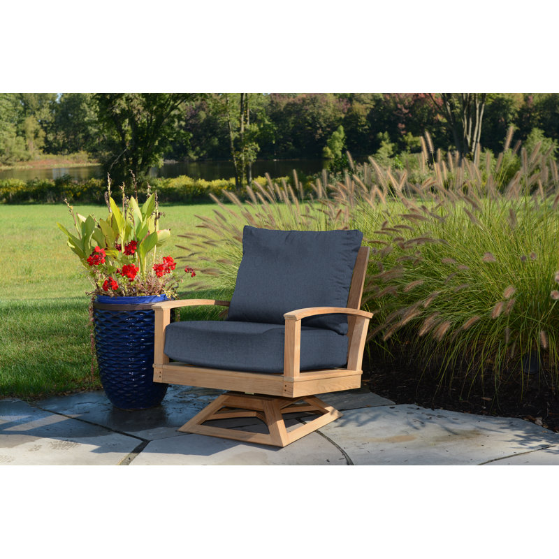 St. Lucia Teak Outdoor Swivel Rocking Lounge Chair, Spectrum Indigo