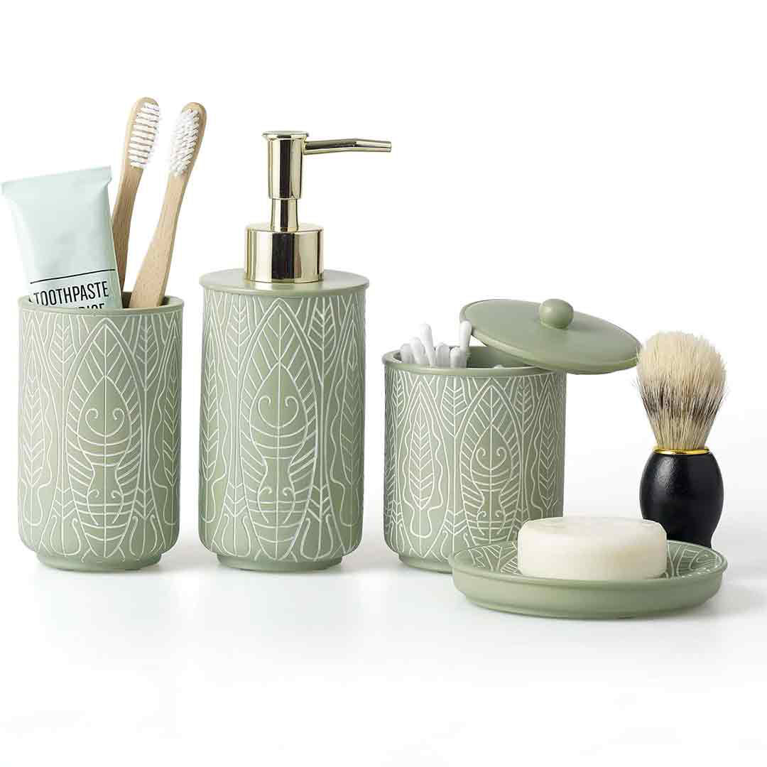 Bungalow Rose Premium Pastel Green Bathroom Accessories Set, Boho Decor