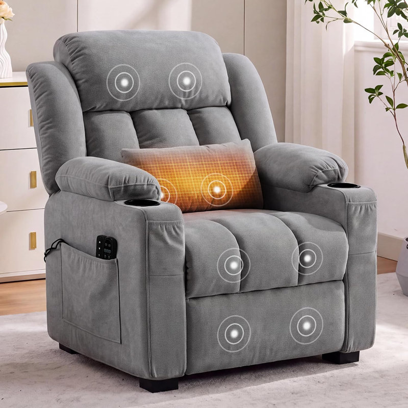Fauteuil inclinable électrique surdimensionné avec chauffage et massage, Gris chenille