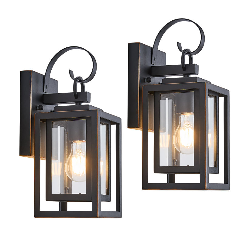 Black Finish With Gold Trim Porch Lights Outdoor Wall Sconces Lanterns（set of 2)
